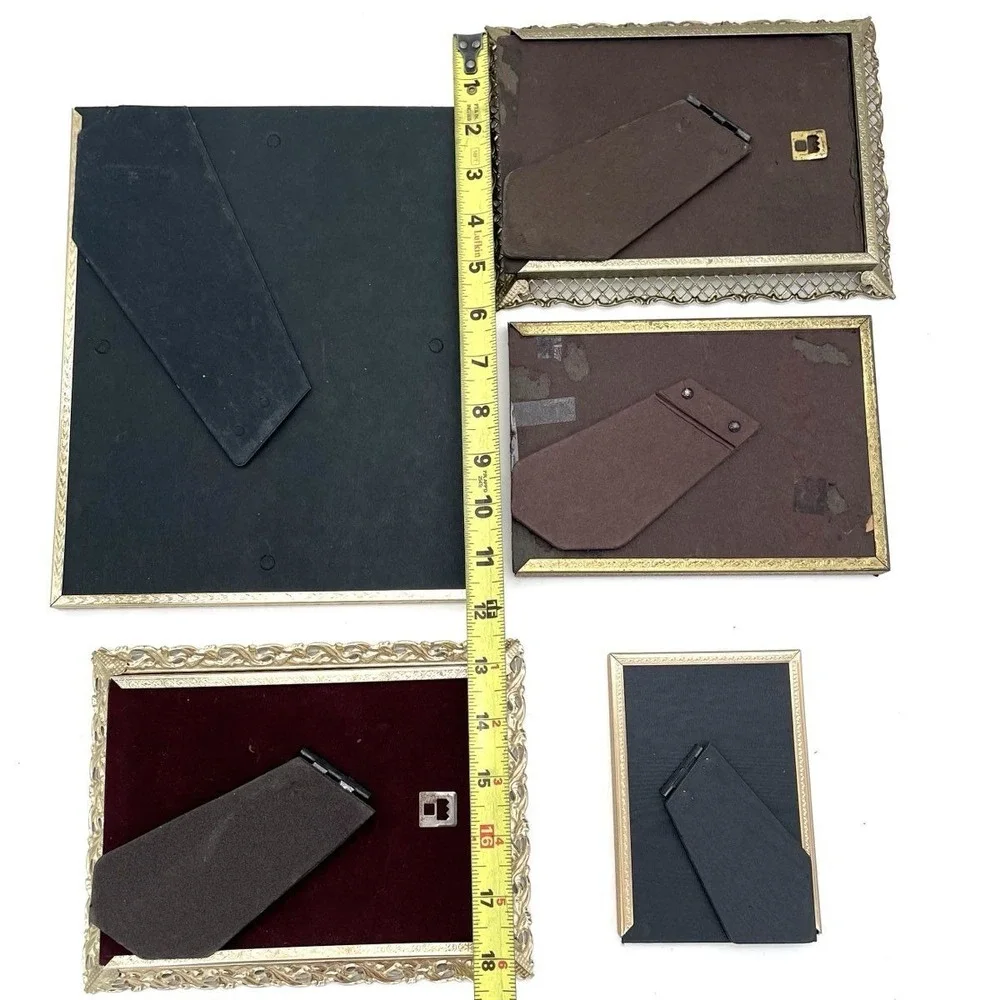 Vintage Picture Frame Lot of 5 Gold Tone Ornate Metal Frames Wall Tabletop Decor